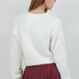 Fuzzy Knit Cardigan Sweater - WHITE, WOMENS CARDIGAN COLLECTION