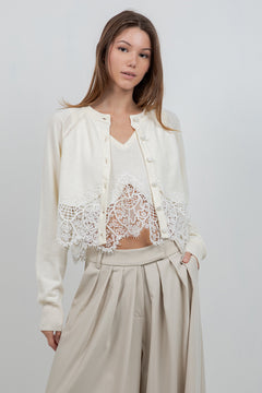 Sweater Cardigan With Lace Bottom