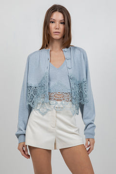 Sweater Cardigan With Lace Bottom