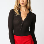 Sweater Button Down Bodysuit - brown (sheer), womens bodysuit collection