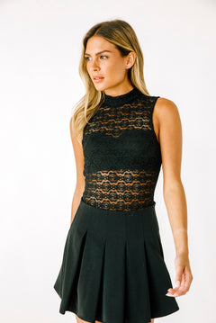 Mock Neck Lace Bodysuit - black, womens bodysuit collection