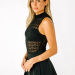 Mock Neck Lace Bodysuit - black, womens bodysuit collection