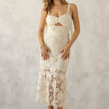 Tie Strap Floral Embroidered Maxi Dress