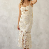 Tie Strap Floral Embroidered Maxi Dress