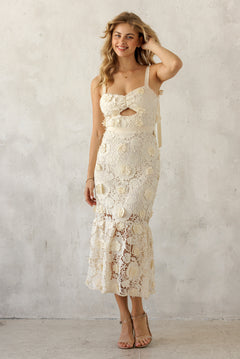 Tie Strap Floral Embroidered Maxi Dress