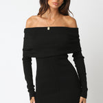 Off Shoulder Sweater Dress - black, womens mini dress collection