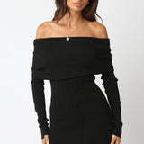 Off Shoulder Sweater Dress - black, womens mini dress collection