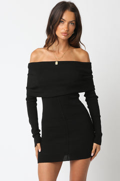 Off Shoulder Sweater Dress - black, womens mini dress collection