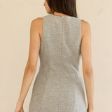 V Neck Sleeveless Mini Dress - White/Grey, Women's Dresses Collection