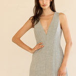 V Neck Sleeveless Mini Dress - White/Grey, Women's Dresses Collection