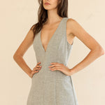 V Neck Sleeveless Mini Dress - White/Grey, Women's Dresses Collection