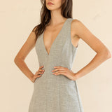 V Neck Sleeveless Mini Dress - White/Grey, Women's Dresses Collection