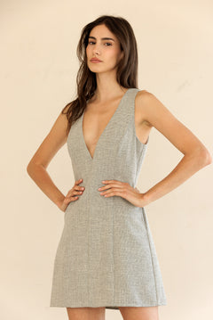 V Neck Sleeveless Mini Dress - White/Grey, Women's Dresses Collection