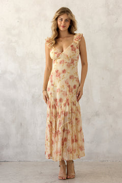 Ruffle Sleeve Floral Maxi Dress