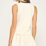 Silver Button Detail Vest With Pockets - ivory/black, womens top collection