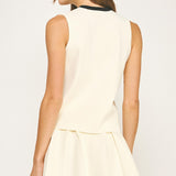 Silver Button Detail Vest With Pockets - ivory/black, womens top collection