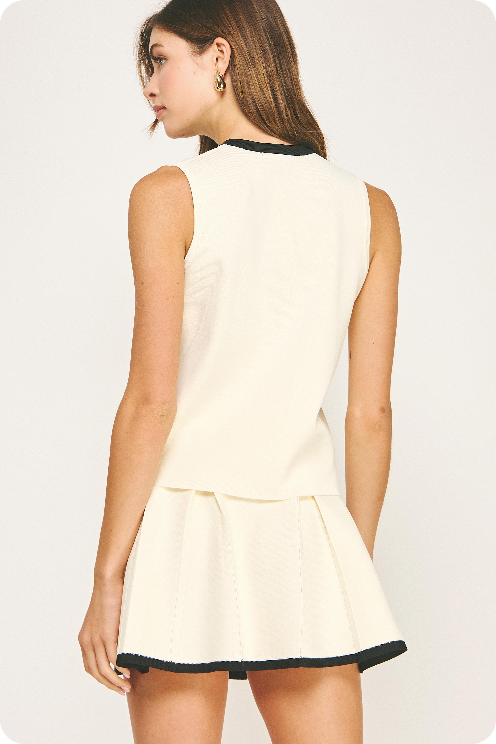 Silver Button Detail Vest With Pockets - ivory/black, womens top collection