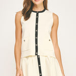 Silver Button Detail Vest With Pockets - ivory/black, womens top collection