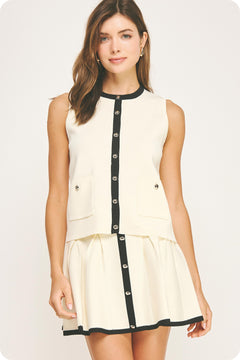 Silver Button Detail Vest With Pockets - ivory/black, womens top collection