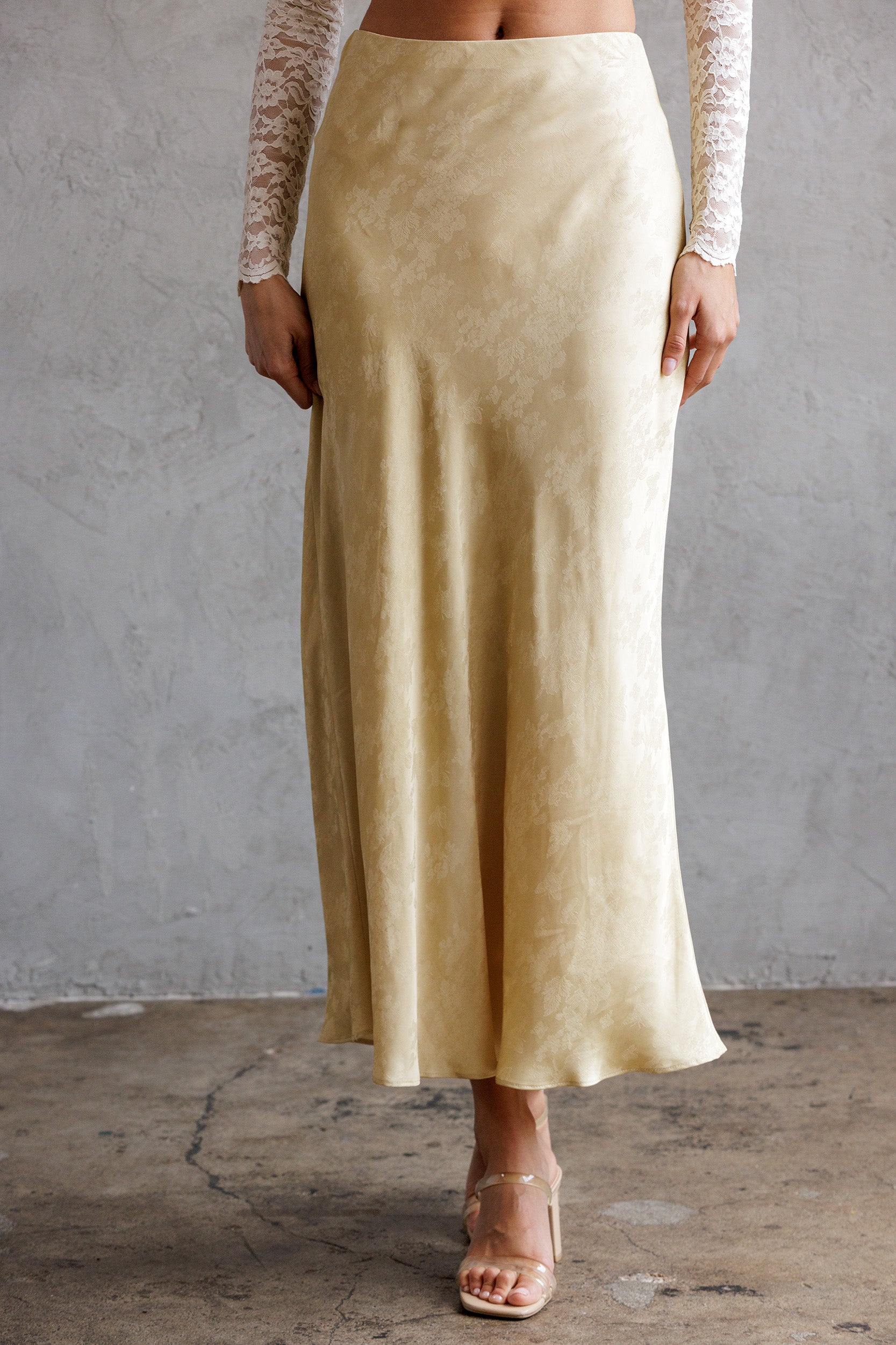 Embroidered Silk Skirt - Mustard, Women's Skirts Collection