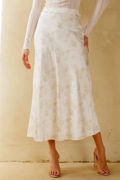 Floral Silk Elastic Maxi Skirt