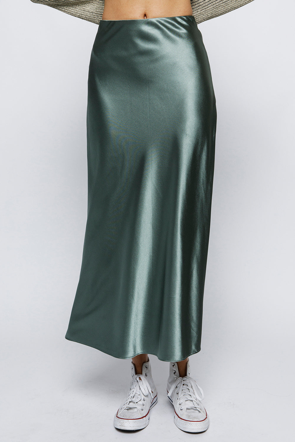Silk Detail Maxi Skirt - Sage Green, Women's Skirts Collection