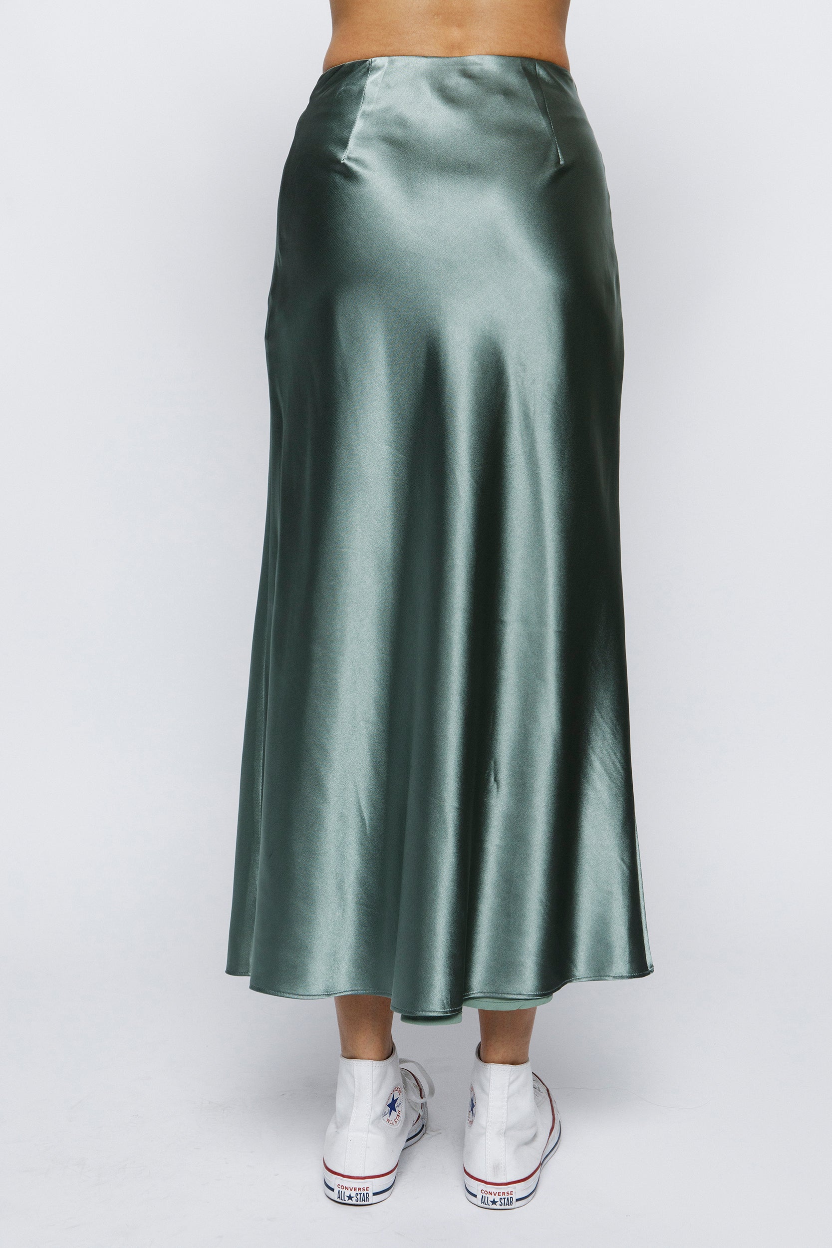 Silk Detail Maxi Skirt - Sage Green, Women's Skirts Collection