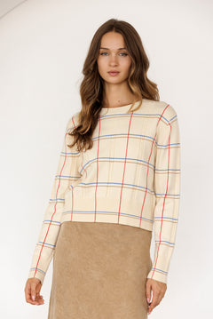 Plaid Crewneck With Cable Detailing