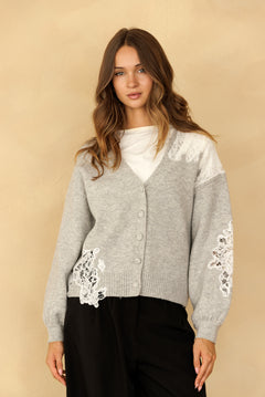 Lace Trim V Neck cardigan