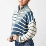 Stripe Half Zip Knit Sweater