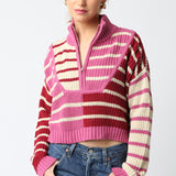 Stripe Half Zip Knit Sweater