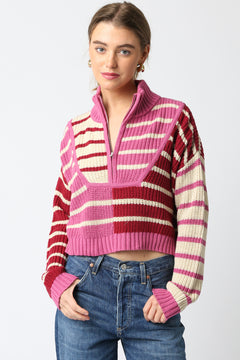 Stripe Half Zip Knit Sweater