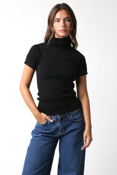 Turtleneck Short Sleeve Sweater - black, womens sweater collection