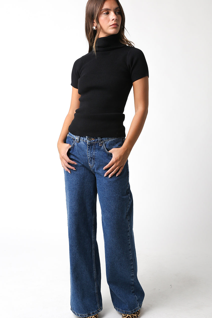 Turtleneck Short Sleeve Sweater - black, womens sweater collection