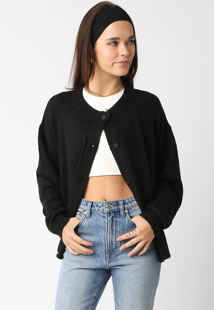 Button Front Cardigan - Black, Women's Tops Collection