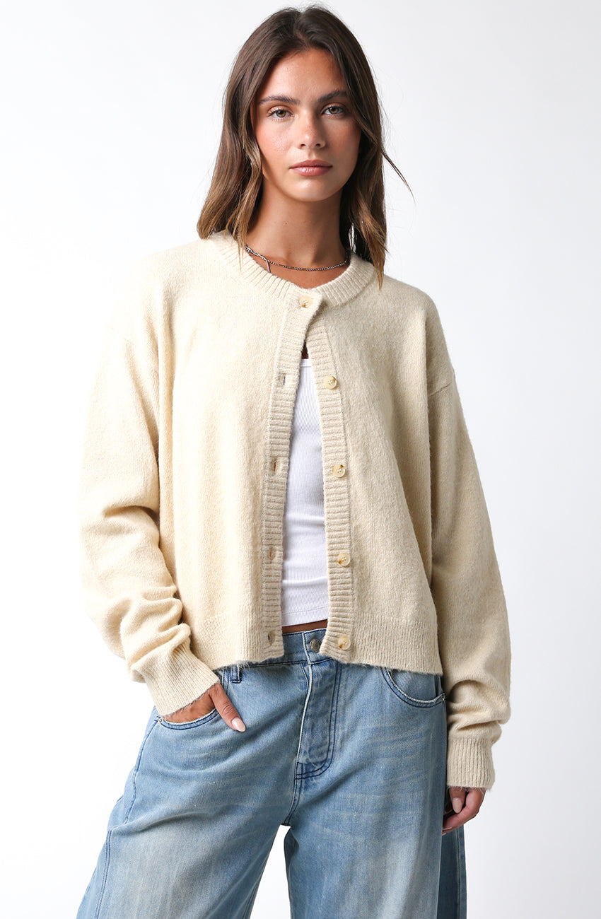 Button Front Cardigan - Oatmeal, Women's Tops Collection
