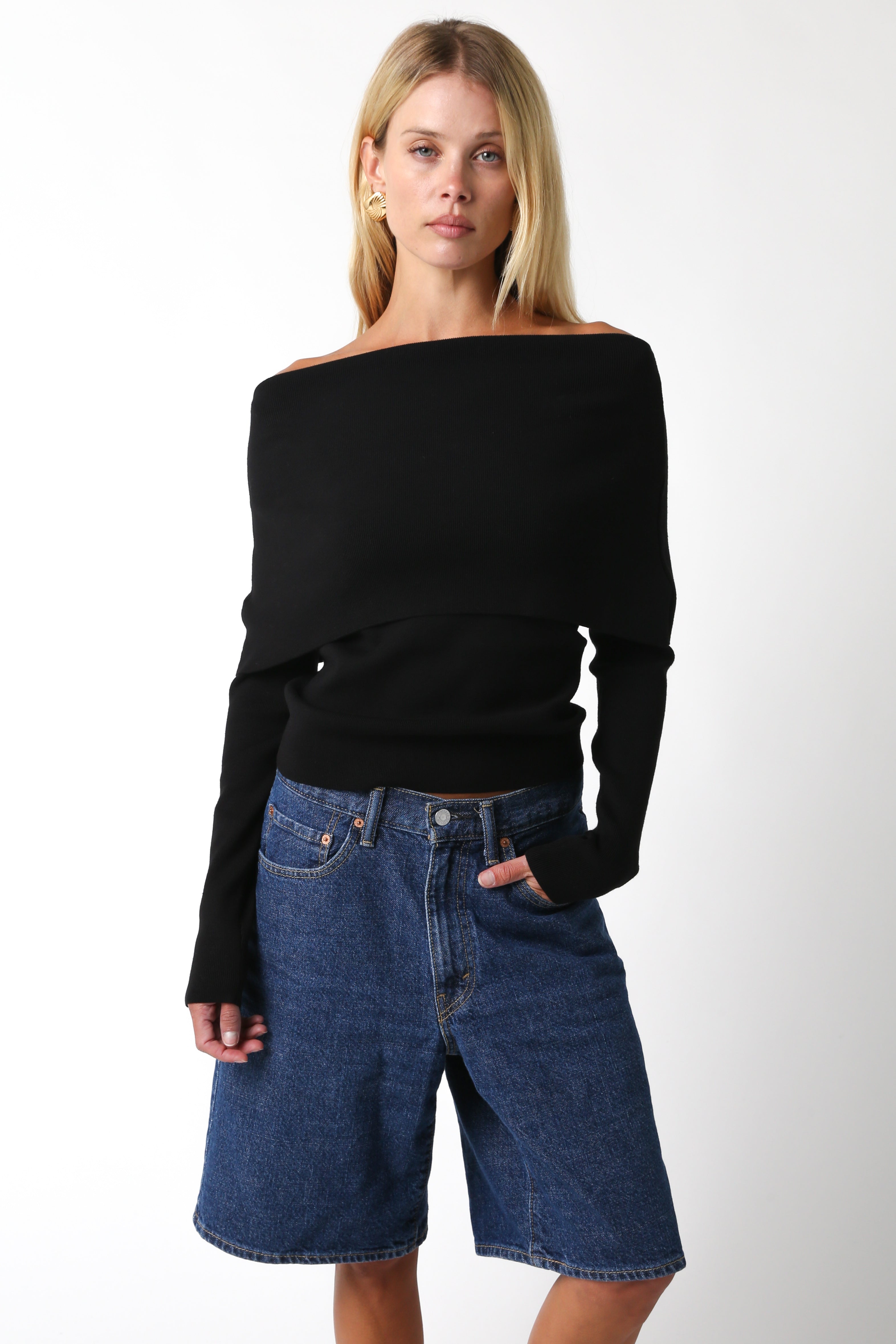 Off The Shoulder Sweater - black, womens sweater collection