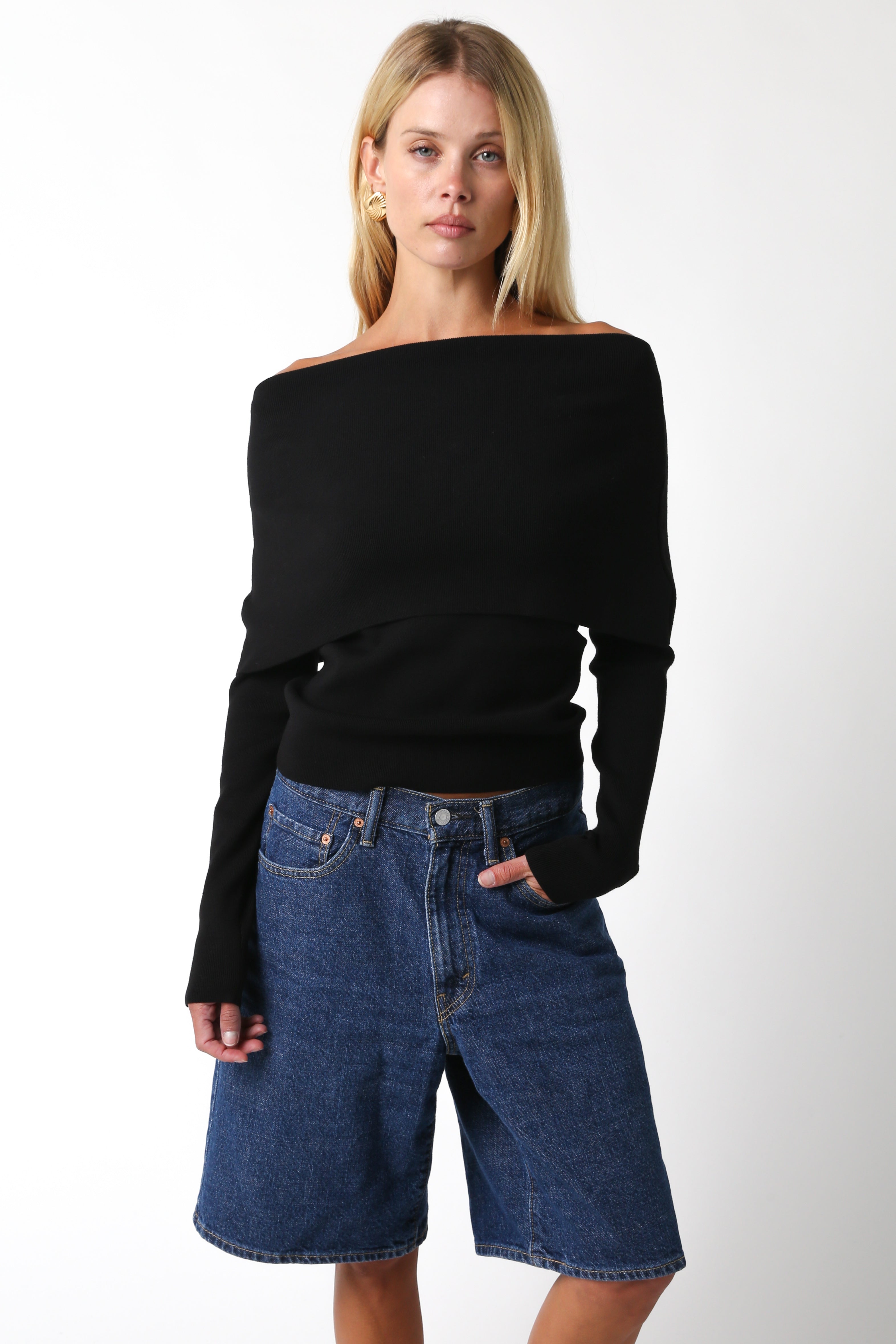 Off The Shoulder Sweater - black, womens sweater collection