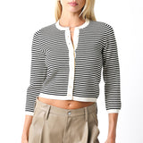 Striped Cropped Cardigan - black/cream, womens cardigan collection