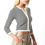 Striped Cropped Cardigan - black/cream, womens cardigan collection