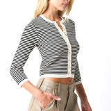 Striped Cropped Cardigan - black/cream, womens cardigan collection