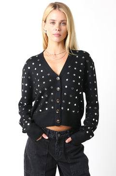 Stud Cardigan - black, womens cardigan collection