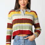 Stripe Collar Sweater - multi striped, womens sweater collection