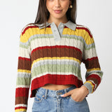 Stripe Collar Sweater - multi striped, womens sweater collection