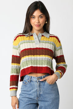 Stripe Collar Sweater - multi striped, womens sweater collection