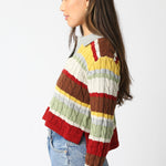 Stripe Collar Sweater - multi striped, womens sweater collection