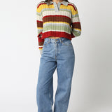 Stripe Collar Sweater - multi striped, womens sweater collection