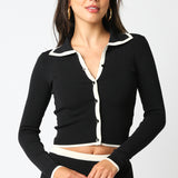 Button Front Top With Contrast Collar