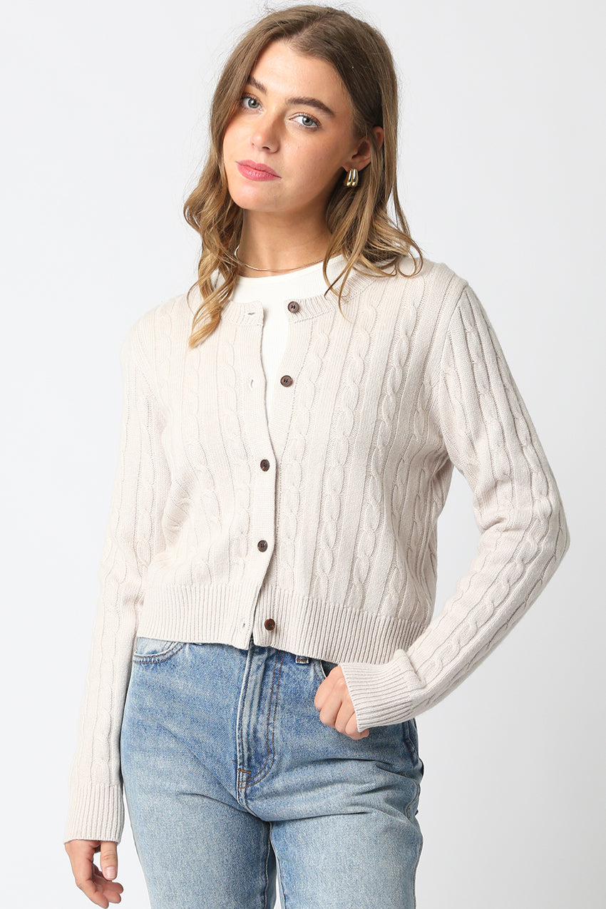Cable Knit Cardigan - ecru womens cardigan collection