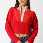 Cropped Half Zipper Sweater - Khaki Combo, Women's Tops Collection